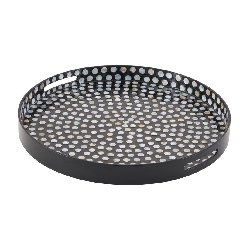 Deco 79 Mother of Pearl Shell Handmade Living Room Decor Tray Ottoman Tray with Slot Handles, Serving Tray 24" x 24" x 3", Black - Image 1